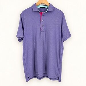 Greyson Mens Large Golf Polo Shirt Purple Pink Striped Preppy Performance Travel